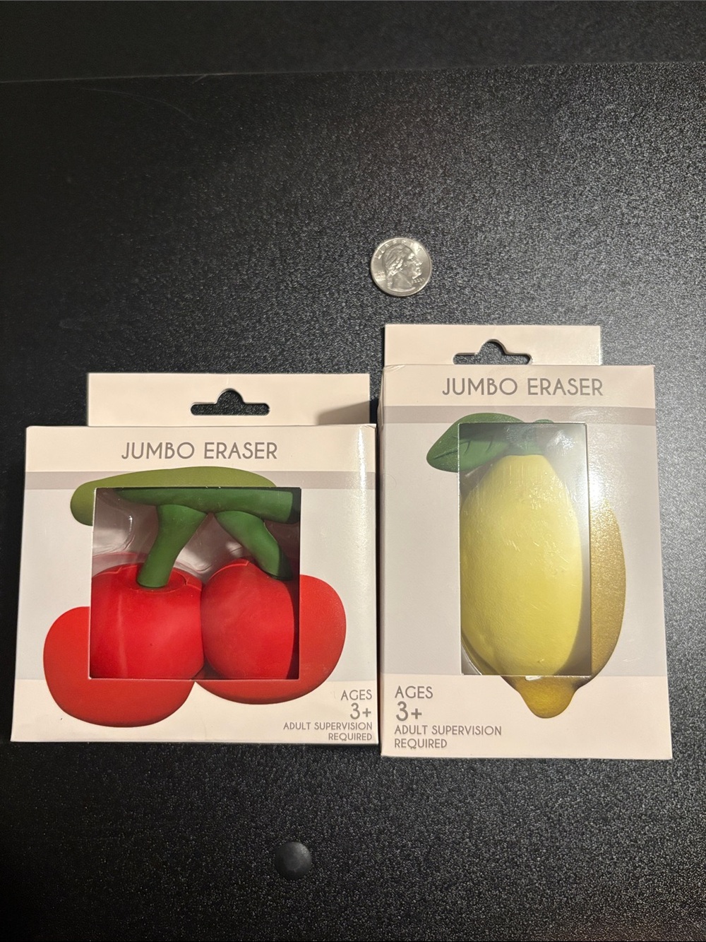Jumbo Cherry & Lemon Eraser Set - Red, Yellow, Green